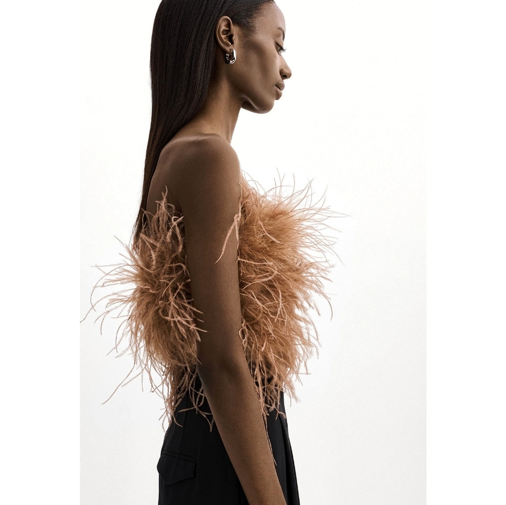 Lamarque Zaina Ostrich Feather Crop Bustier Top - Picture 6 of 14